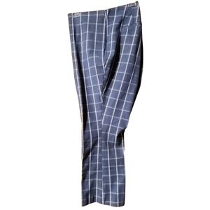 a.new day trousers flat front window plaid blue white womens 18W Left side zip